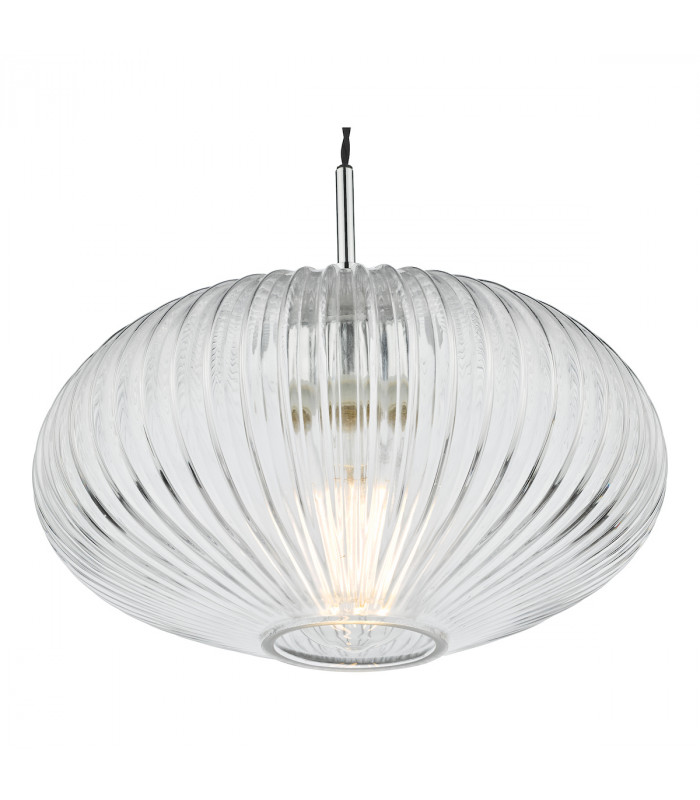 Single Pendant Ceiling Light Polished Chrome Ribbed Glass-4