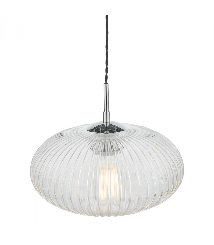 Single Pendant Ceiling Light Polished Chrome Ribbed Glass-5