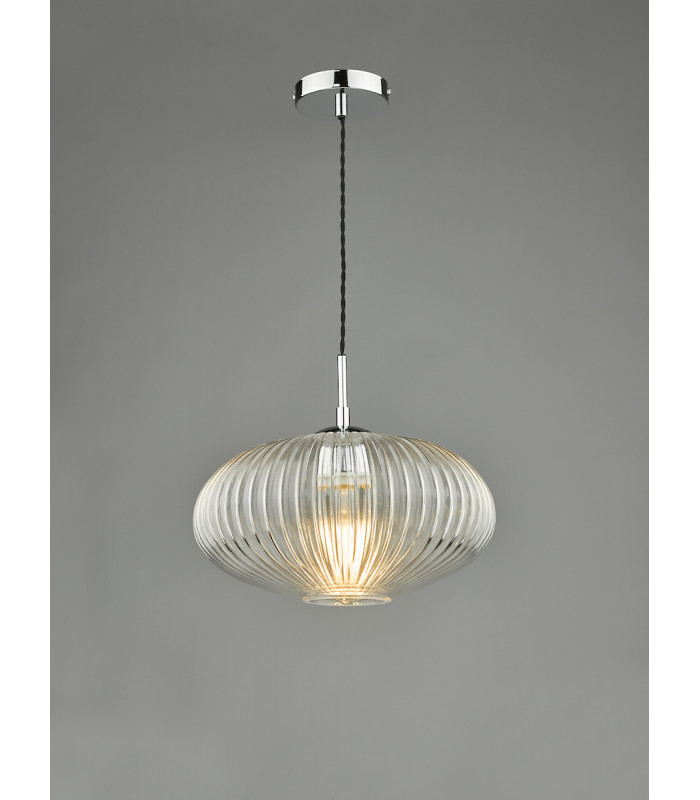 Single Pendant Ceiling Light Polished Chrome Ribbed Glass-6