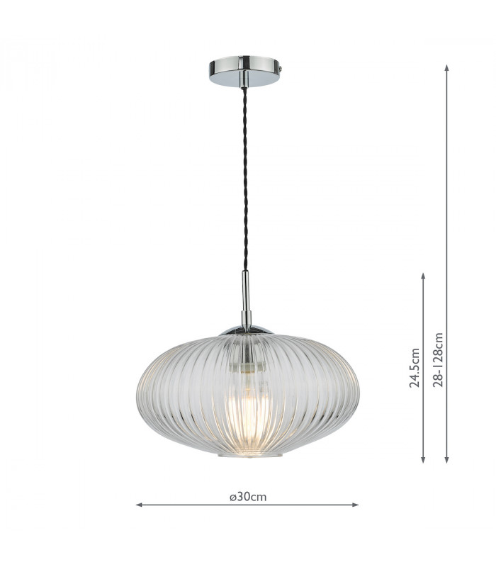 Single Pendant Ceiling Light Polished Chrome Ribbed Glass-10