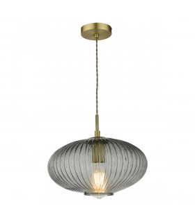 Pendant Ceiling Light Smoked Glass Antique Brass Detail-1