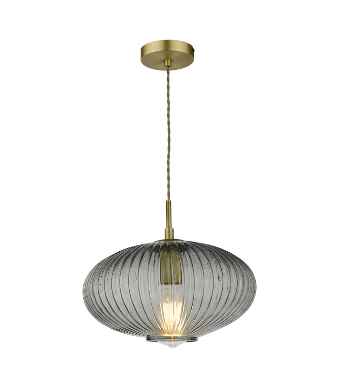 Pendant Ceiling Light Smoked Glass Antique Brass Detail-1