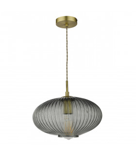 Pendant Ceiling Light Smoked Glass Antique Brass Detail-2