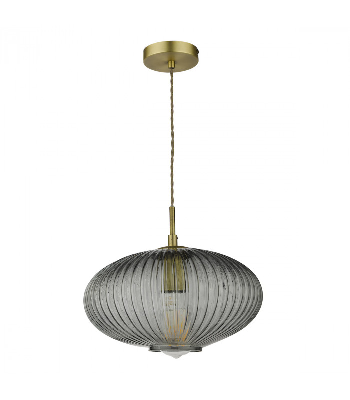 Pendant Ceiling Light Smoked Glass Antique Brass Detail-2