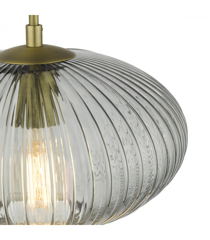 Pendant Ceiling Light Smoked Glass Antique Brass Detail-3