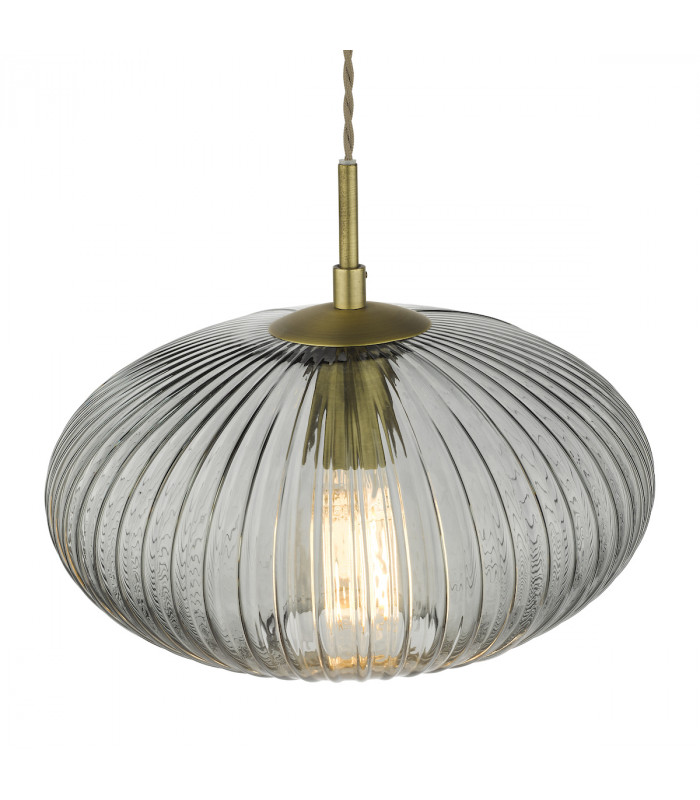 Pendant Ceiling Light Smoked Glass Antique Brass Detail-6