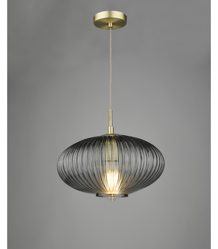 Pendant Ceiling Light Smoked Glass Antique Brass Detail-7