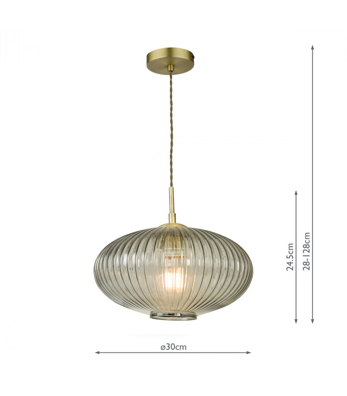 Pendant Ceiling Light Smoked Glass Antique Brass Detail