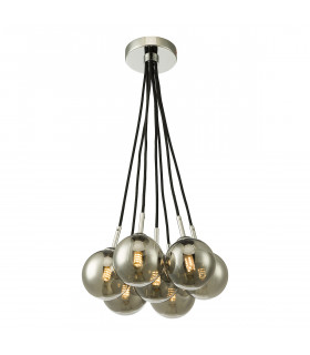 7 Light Cluster Pendant Polished Chrome Smoked Glass Globes-1