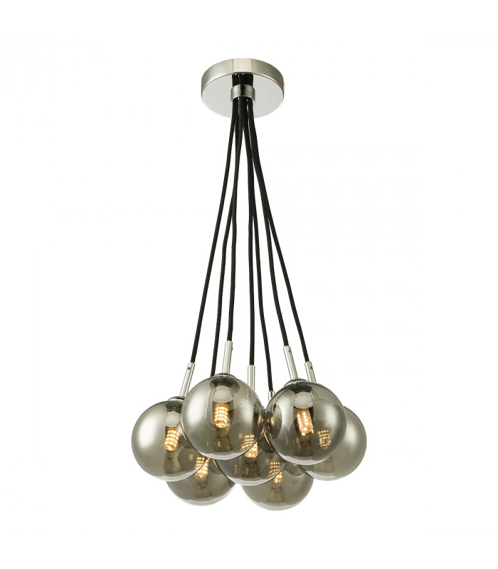 7 Light Cluster Pendant Polished Chrome Smoked Glass Globes-1