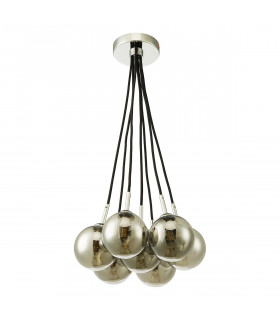 7 Light Cluster Pendant Polished Chrome Smoked Glass Globes-2