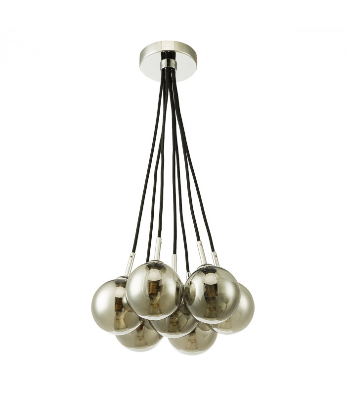 7 Light Cluster Pendant Polished Chrome Smoked Glass Globes-2