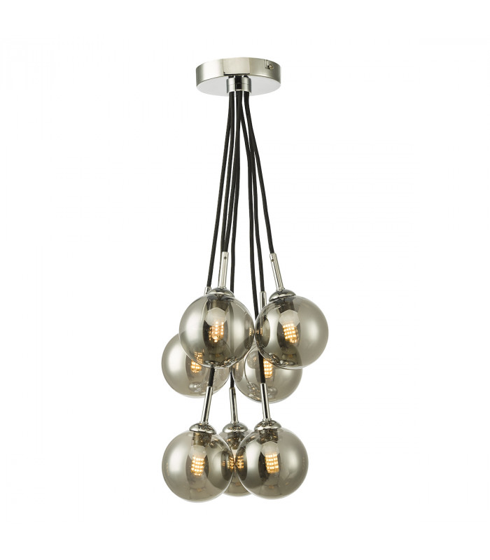 7 Light Cluster Pendant Polished Chrome Smoked Glass Globes-3