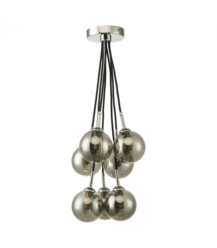 7 Light Cluster Pendant Polished Chrome Smoked Glass Globes-4