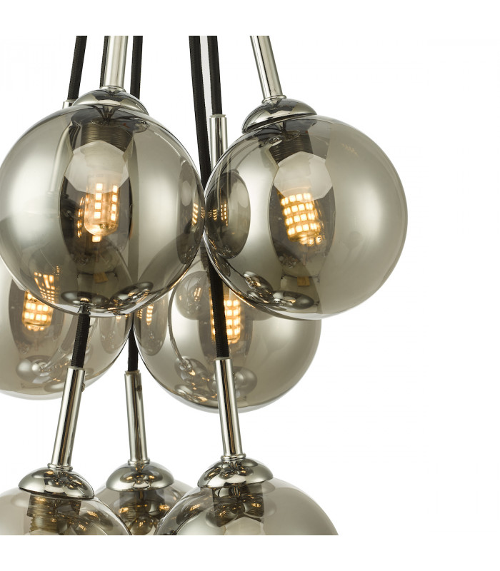 7 Light Cluster Pendant Polished Chrome Smoked Glass Globes-5