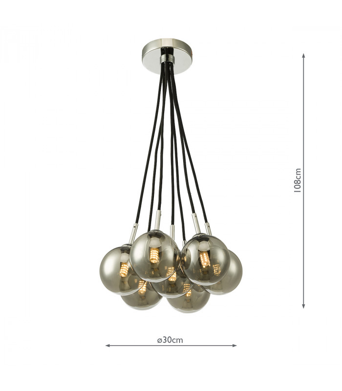 7 Light Cluster Pendant Polished Chrome Smoked Glass Globes-8