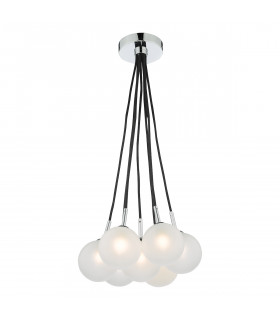 7 Light Cluster Pendant Polished Chrome Opal Glass Globes-1