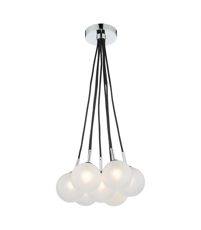 7 Light Cluster Pendant Polished Chrome Opal Glass Globes-1