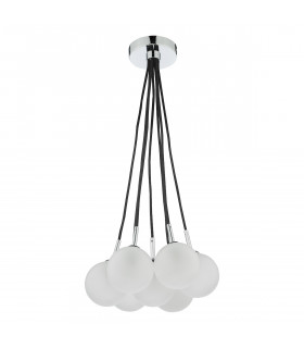 7 Light Cluster Pendant Polished Chrome Opal Glass Globes-2