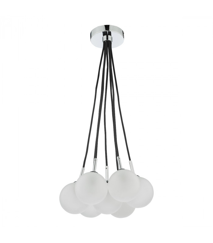 7 Light Cluster Pendant Polished Chrome Opal Glass Globes-2