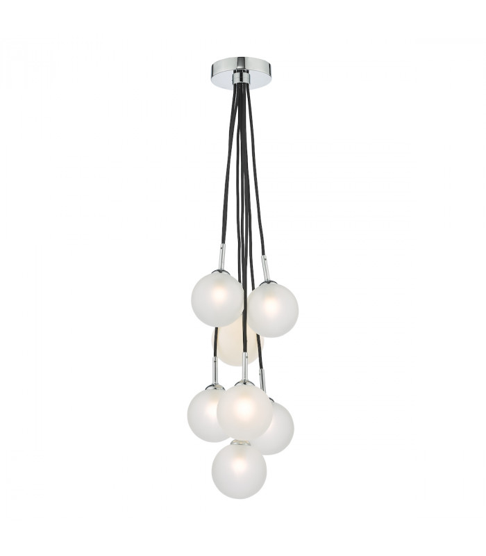 7 Light Cluster Pendant Polished Chrome Opal Glass Globes-3