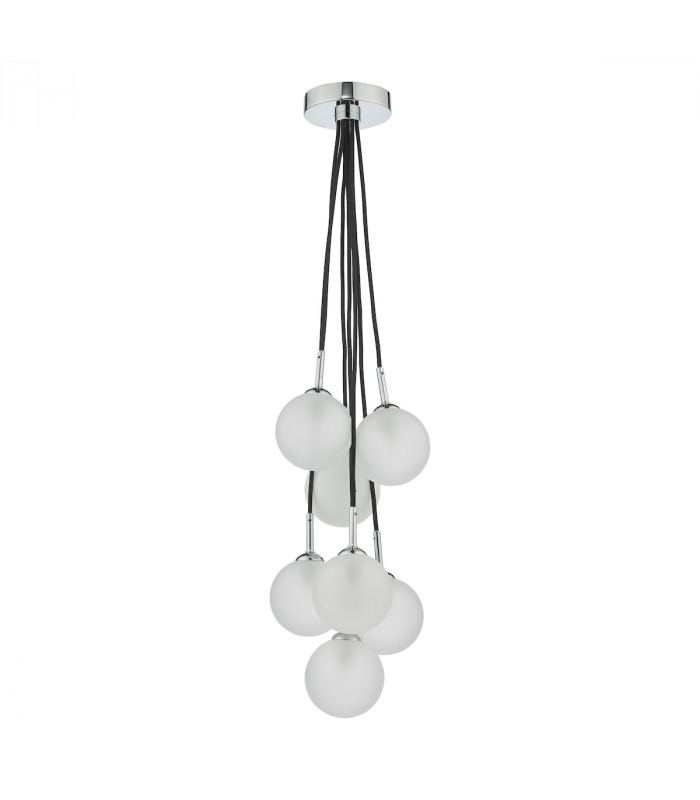 7 Light Cluster Pendant Polished Chrome Opal Glass Globes-4