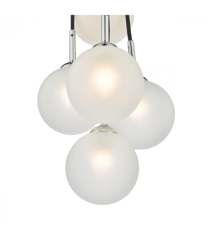 7 Light Cluster Pendant Polished Chrome Opal Glass Globes-5