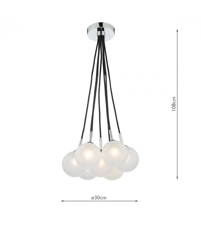 7 Light Cluster Pendant Polished Chrome Opal Glass Globes-8