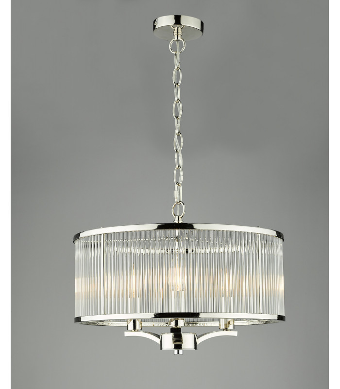 Cylindrical 3 Light Pendant Polished Nickel Glass-6