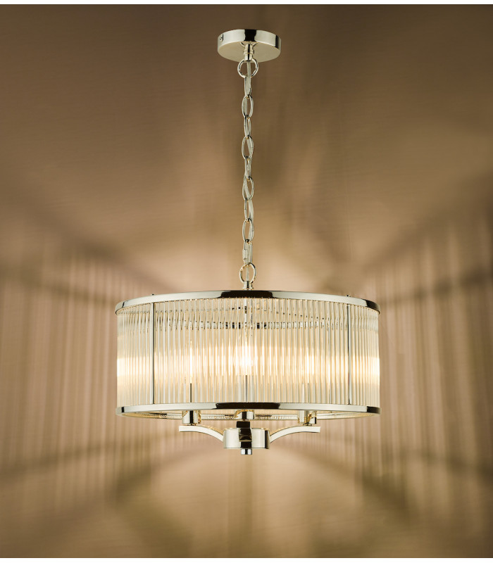 Cylindrical 3 Light Pendant Polished Nickel Glass-7