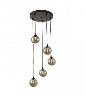 5 Light Cluster Ceiling Pendant Black Smoked Glass-1