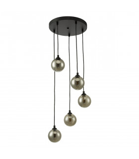 5 Light Cluster Ceiling Pendant Black Smoked Glass-2