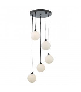 5 Light Cluster Ceiling Pendant Black Opal Glass-1