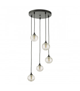 5 Light Cluster Ceiling Pendant Black Clear Ribbed Glass-2