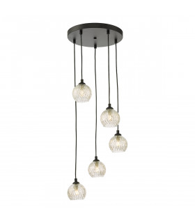 5 Light Cluster Ceiling Pendant Black Clear/Wire Glass-1