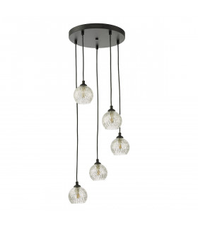 5 Light Cluster Ceiling Pendant Black Clear/Wire Glass-2