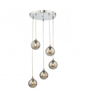 5 Light Cluster Ceiling Pendant Polished Chrome Smoked Glass-1