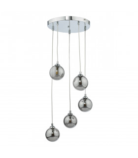 5 Light Cluster Ceiling Pendant Polished Chrome Smoked Glass-2