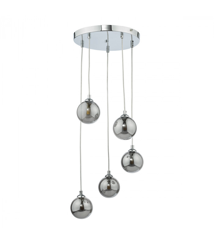 5 Light Cluster Ceiling Pendant Polished Chrome Smoked Glass-2