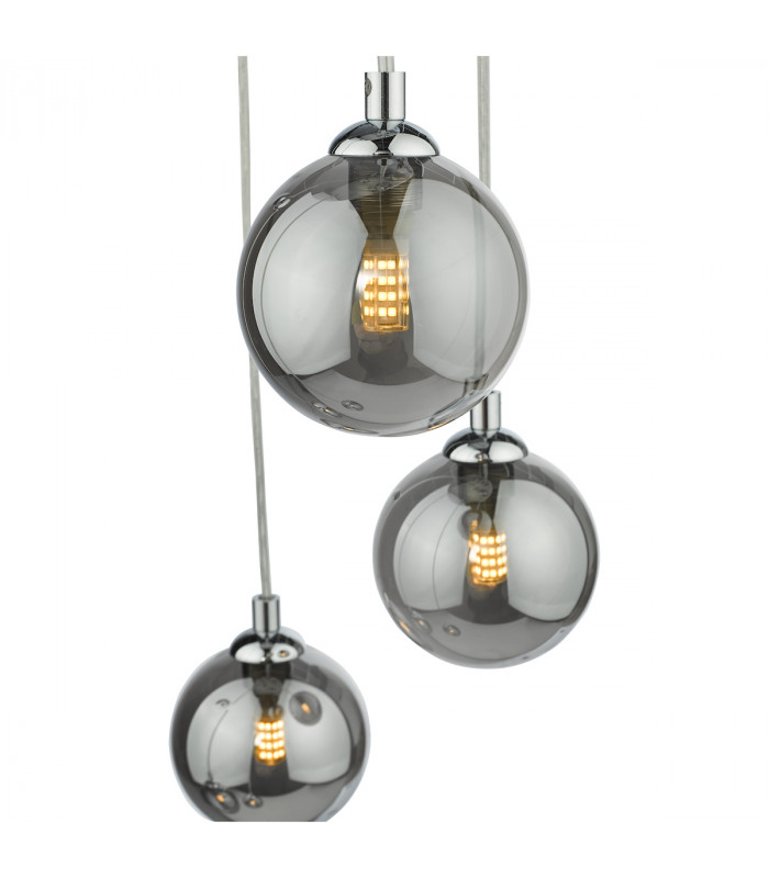 5 Light Cluster Ceiling Pendant Polished Chrome Smoked Glass-3