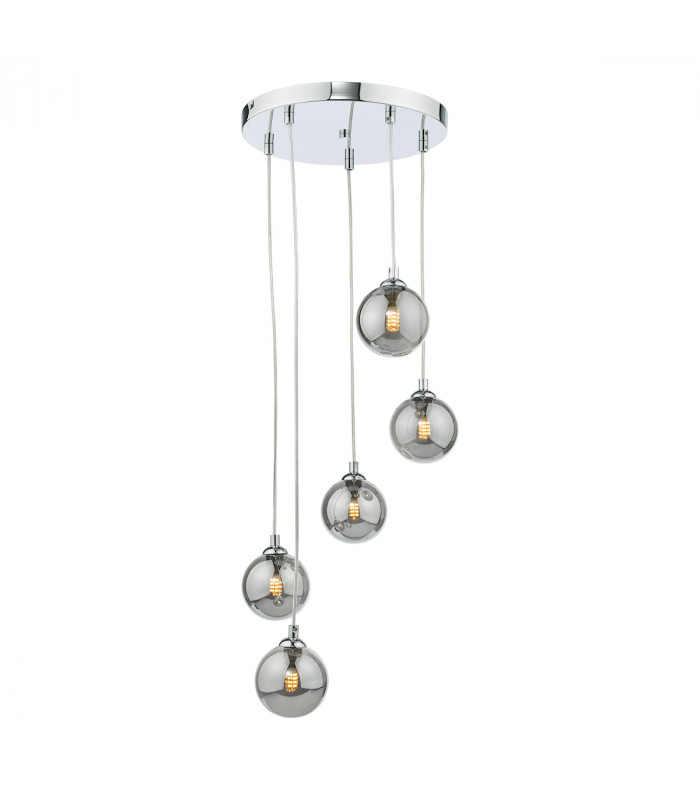 5 Light Cluster Ceiling Pendant Polished Chrome Smoked Glass-4