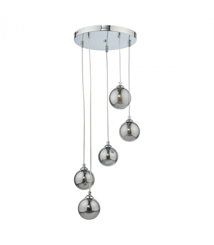 5 Light Cluster Ceiling Pendant Polished Chrome Smoked Glass-5