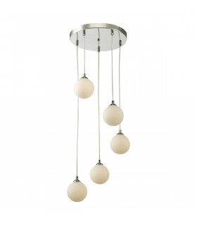 5 Light Cluster Ceiling Pendant Polished Chrome Opal Glass-1