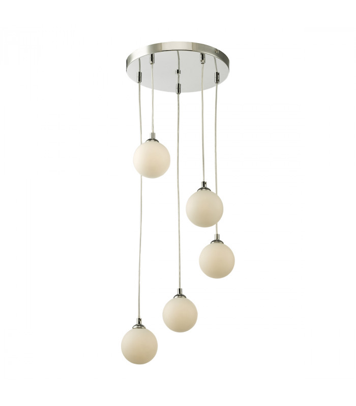 5 Light Cluster Ceiling Pendant Polished Chrome Opal Glass-1