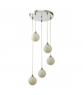 5 Light Cluster Ceiling Pendant Polished Chrome Opal Glass-2