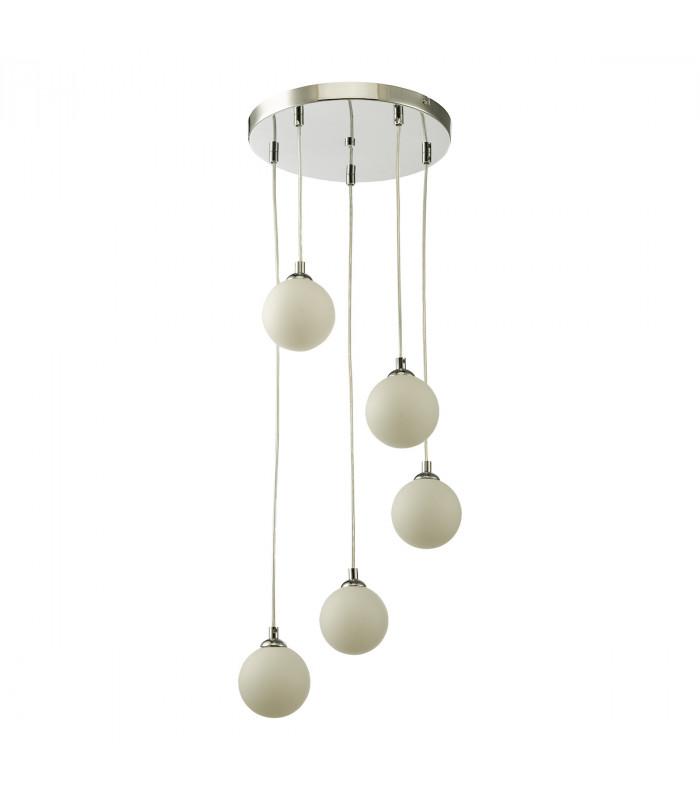 5 Light Cluster Ceiling Pendant Polished Chrome Opal Glass-2