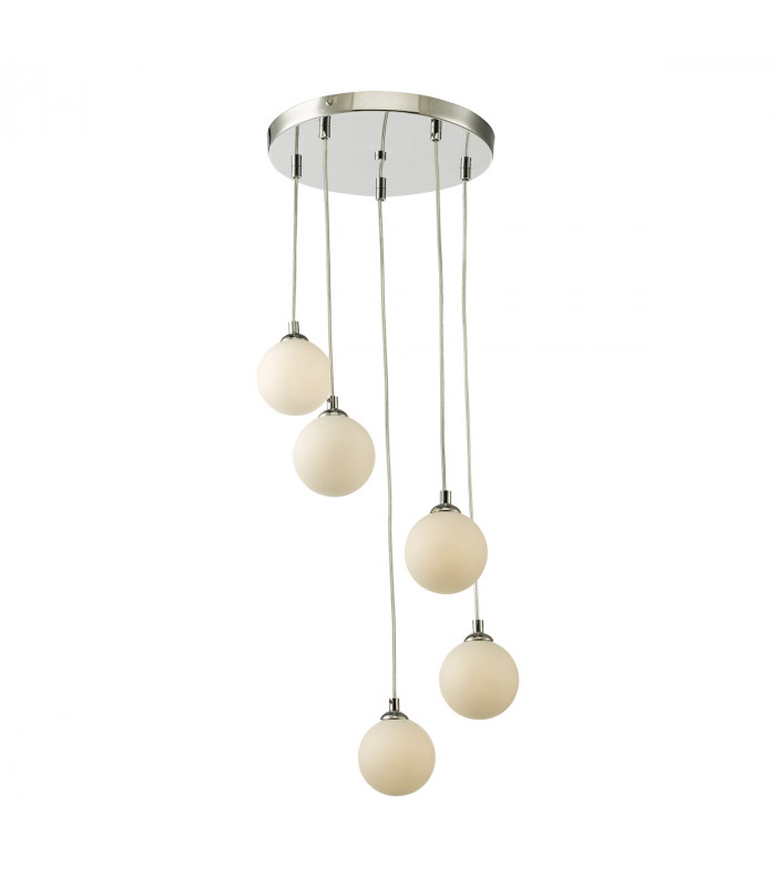 5 Light Cluster Ceiling Pendant Polished Chrome Opal Glass-4