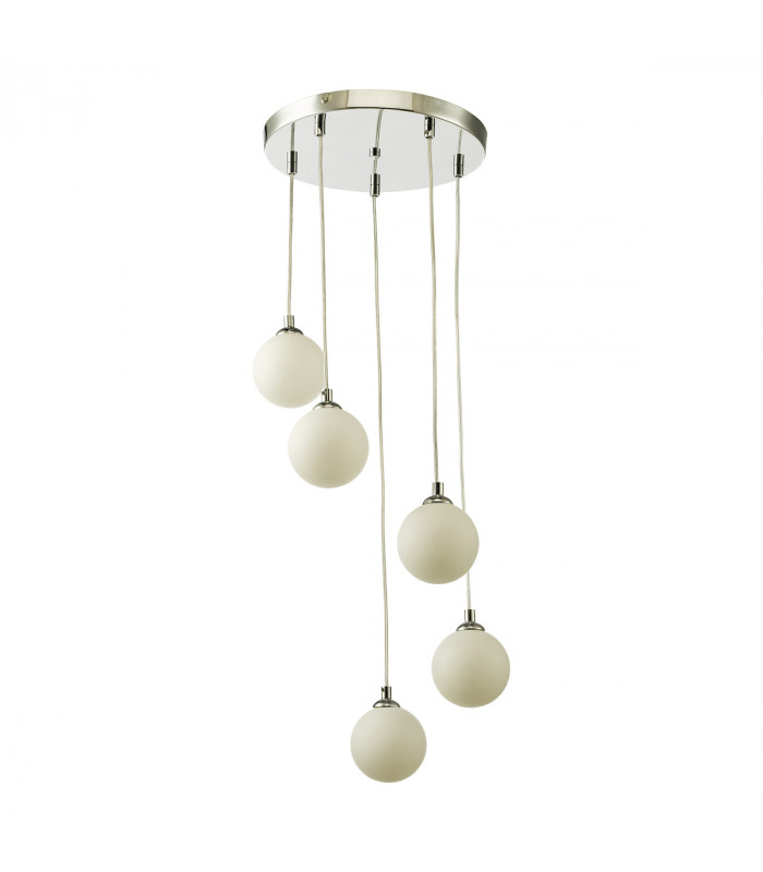 5 Light Cluster Ceiling Pendant Polished Chrome Opal Glass-5