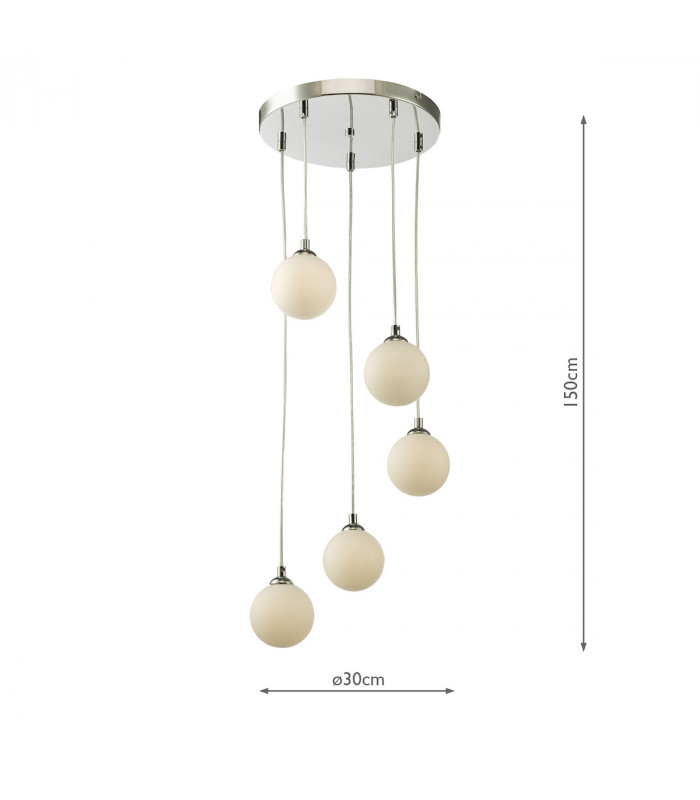 5 Light Cluster Ceiling Pendant Polished Chrome Opal Glass-6