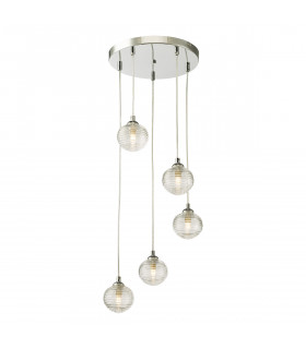 5 Light Cluster Ceiling Pendant Polished Chrome Clear Ribbed Glass-1